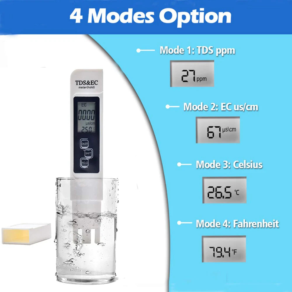 1PC White Digital Water Quality Tester TDS EC Meter Range 0 to 9990