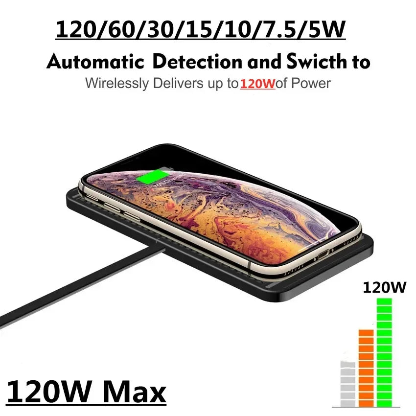 120W Wireless Charger Car Silicone Pad Stand For iPhone 14 13 12