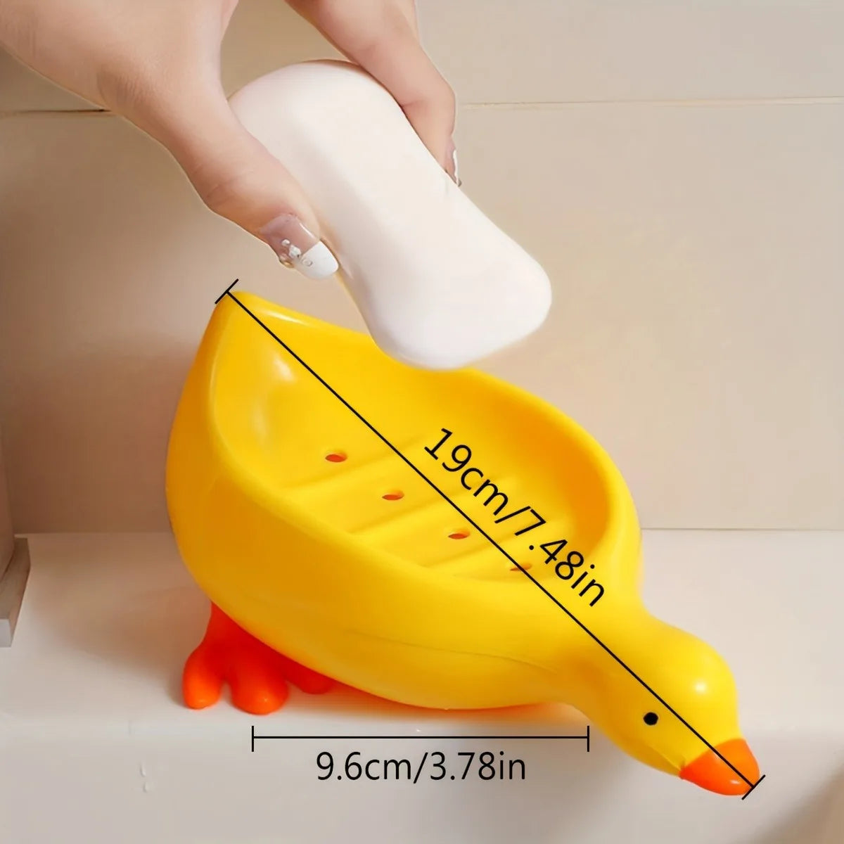 1pc Cute Duck Shaped Soap Dish, Plastic Drain Tray, Self Draining