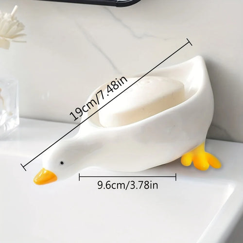 1pc Cute Duck Shaped Soap Dish, Plastic Drain Tray, Self Draining